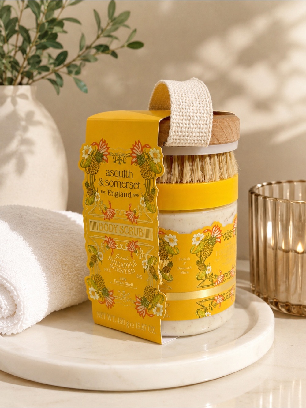 Asquith & Somerset Pineapple Body Scrub & Brush Gift Set NWT 15.87 oz